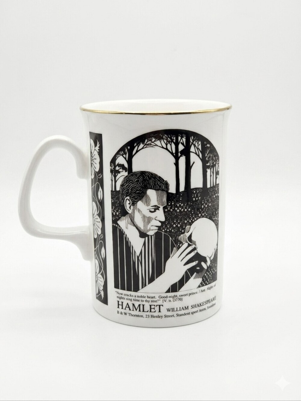 Vintage B&W Thornton Shakespeare HAMLET Coffee Mug Cup Stratford Upon Avon Engla